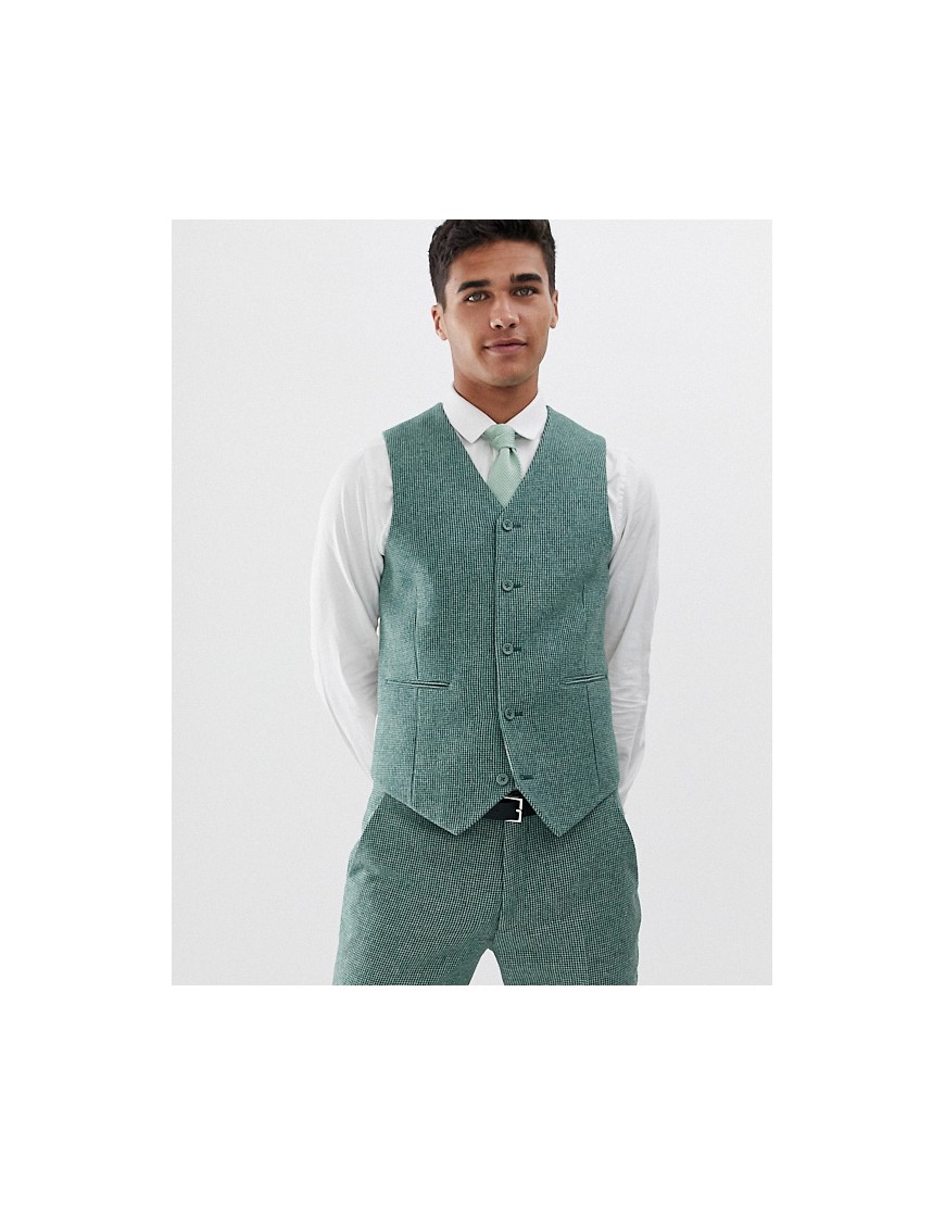 ASOS DESIGN wedding super skinny suit waistcoat in green wool blend mini check