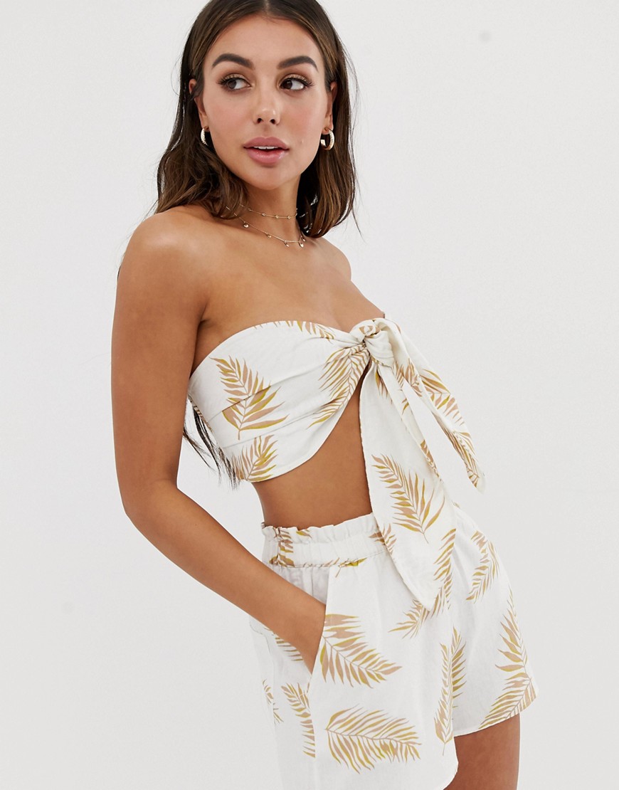 Billabong x Sincerely Jules tie front beach top in leaf print