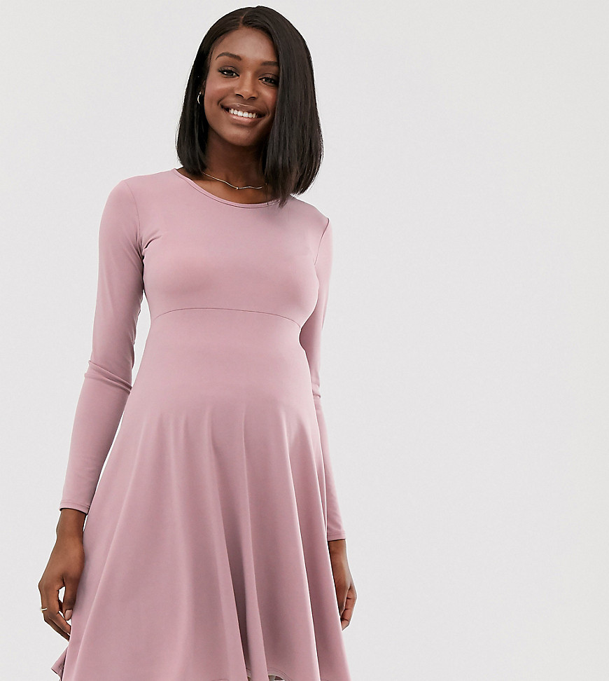 Blume Maternity exclusive long sleeved stretch midi skater dress in mauve