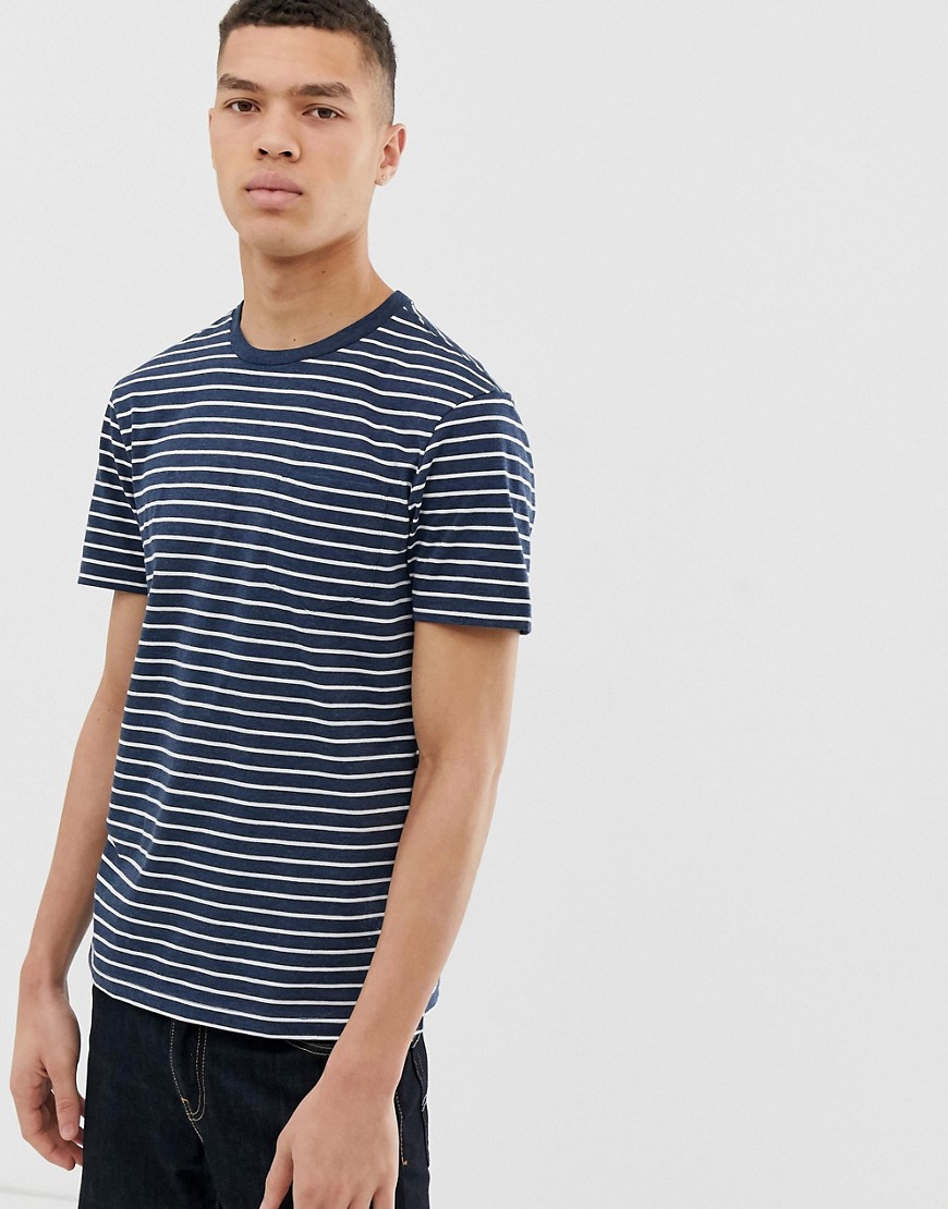 J.Crew Mercantile slim fit stripe pocket t-shirt in navy/white