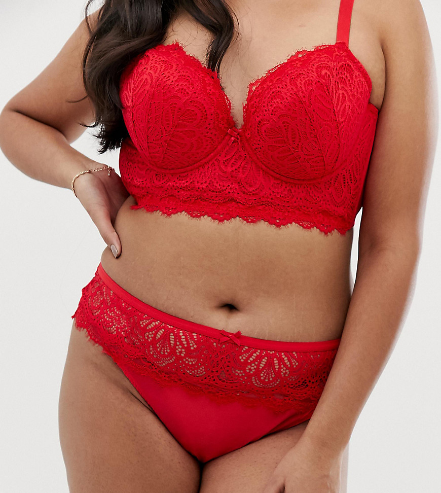 New Look Curve layered lace thong in bright red