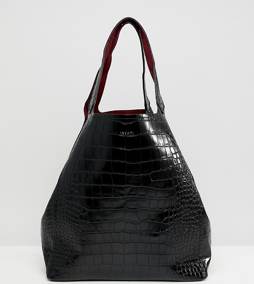 Inyati Thea moc croc oversized tote bag - Black croc