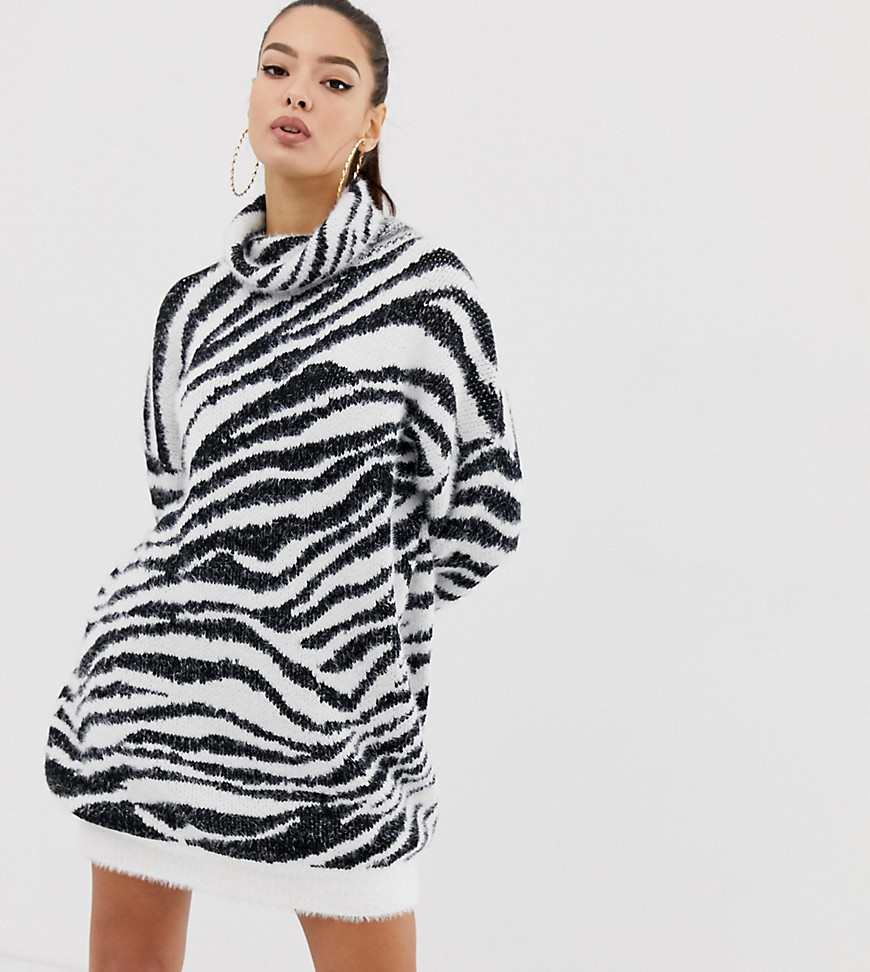 Missguided jumper dress with roll neck in zebra