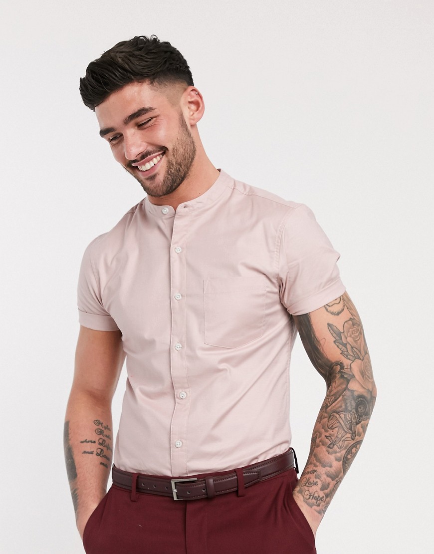 Topman long sleeve oxford in washed pink