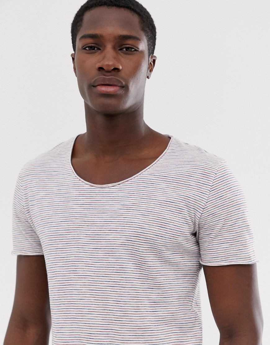 Selected Homme scoop neck top in white stripe