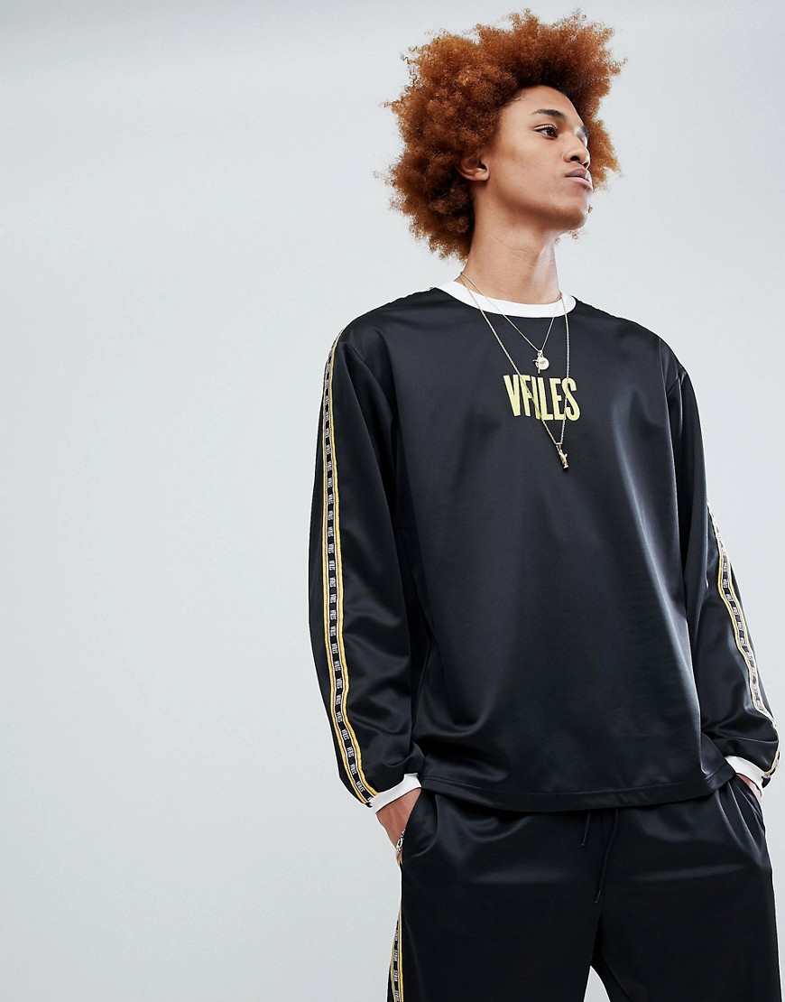 VFILES Logo Long Sleeve T-Shirt In Black With Taping - Black