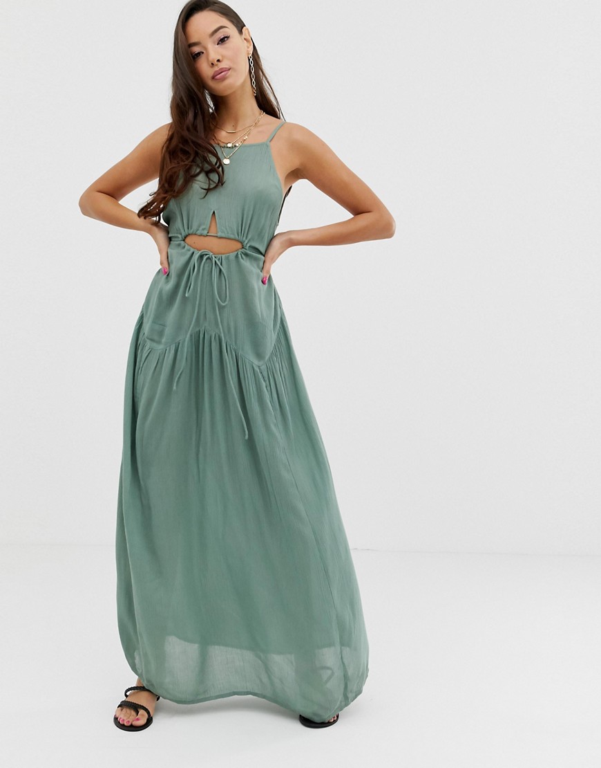 ASOS DESIGN beach maxi dress in crinkle with strappy waist detail