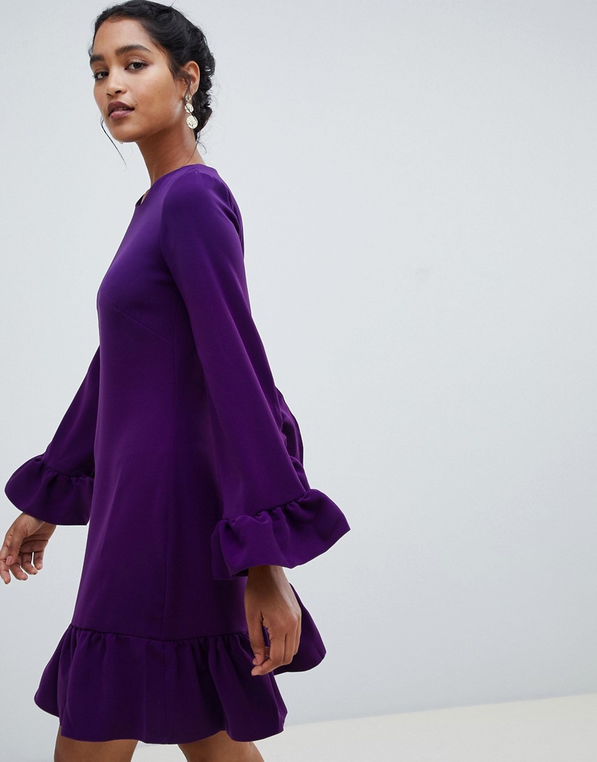Closet London long sleeve frill pephem dress - Purple