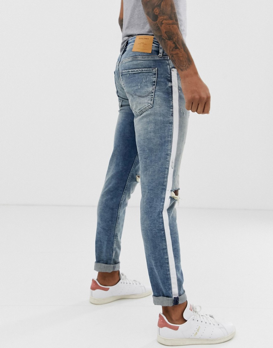 Jack & Jones Intelligence GLENN slim rip & repair jeans with taping