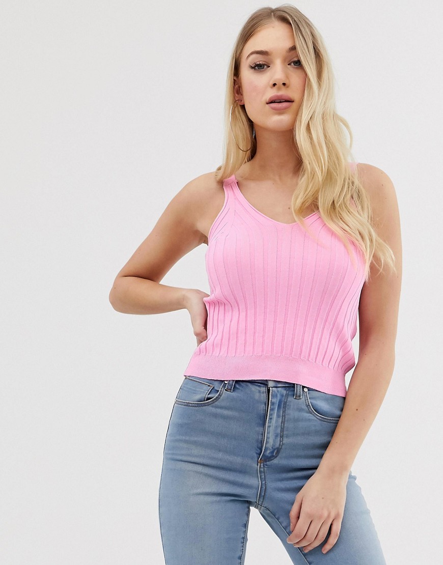 C by Cubic ribbed knitted top in pink