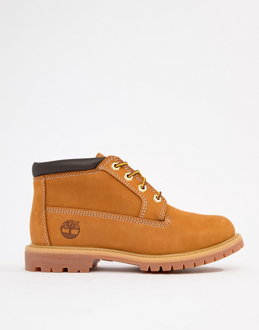 Timberland Nellie Chukka Double Wheat Nubuck Leather Ankle Boots With Black Collar