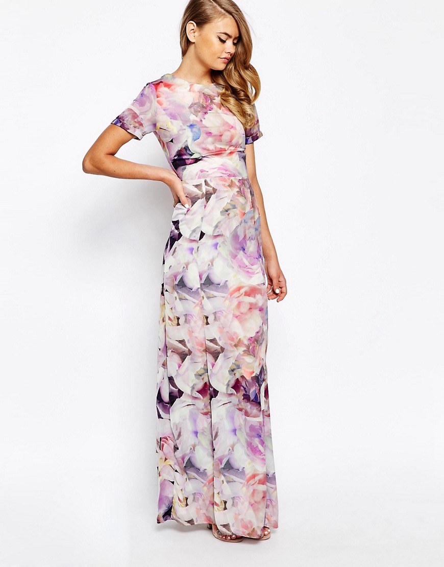 True Violet | True Violet Watercolour Floral Print Maxi Dress at ASOS