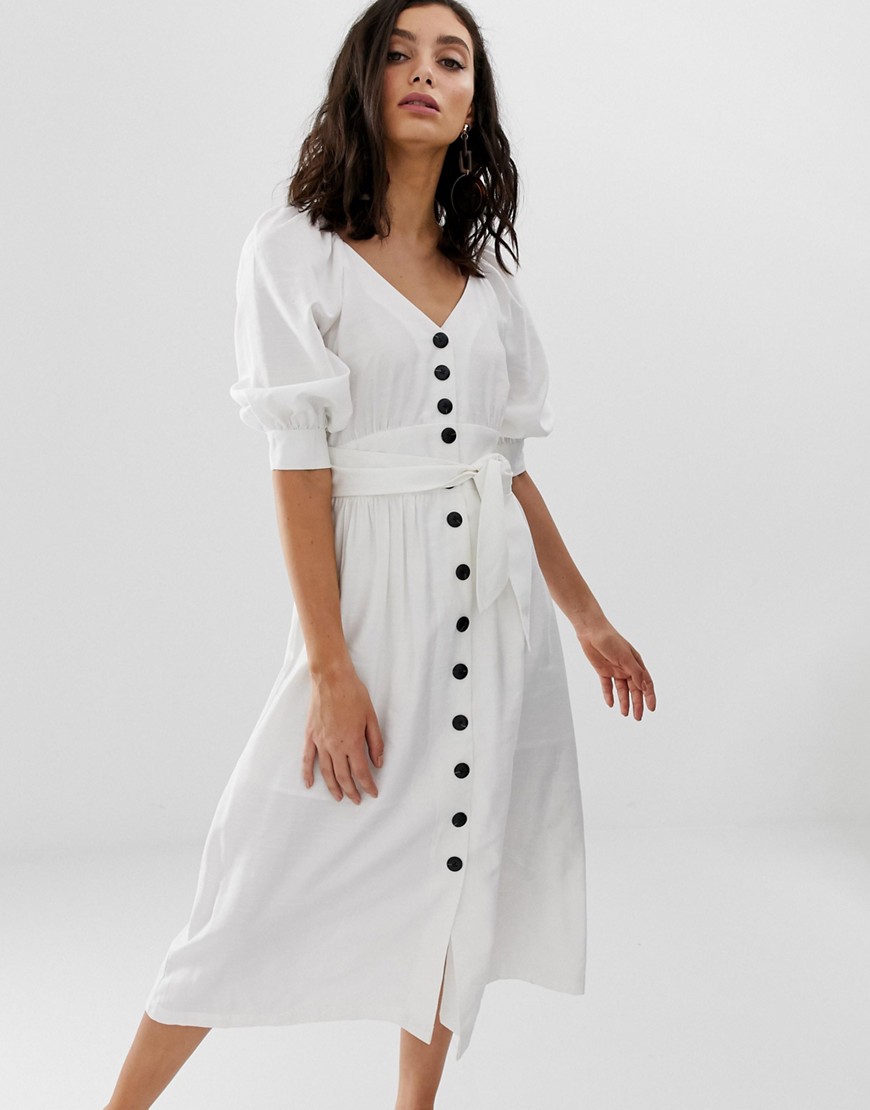 white midi button down dress