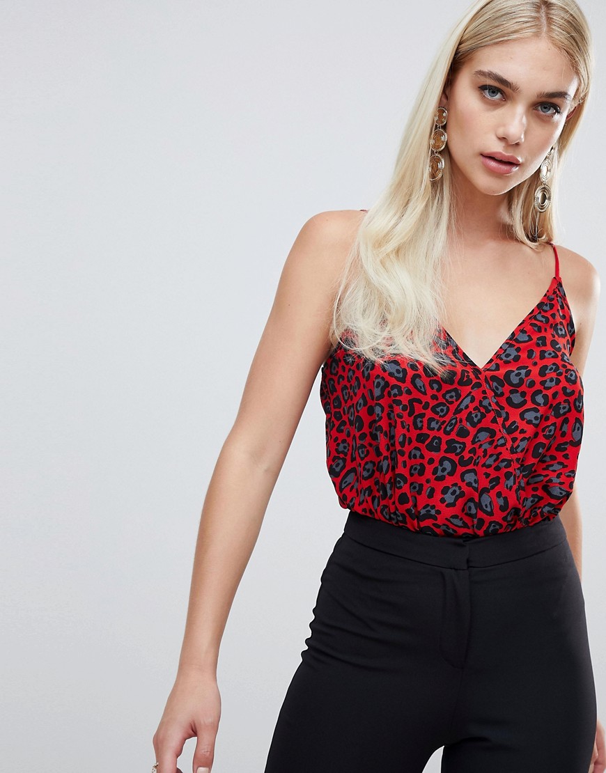 Outrageous Fortune cami wrap body in red leopard - Red leopard