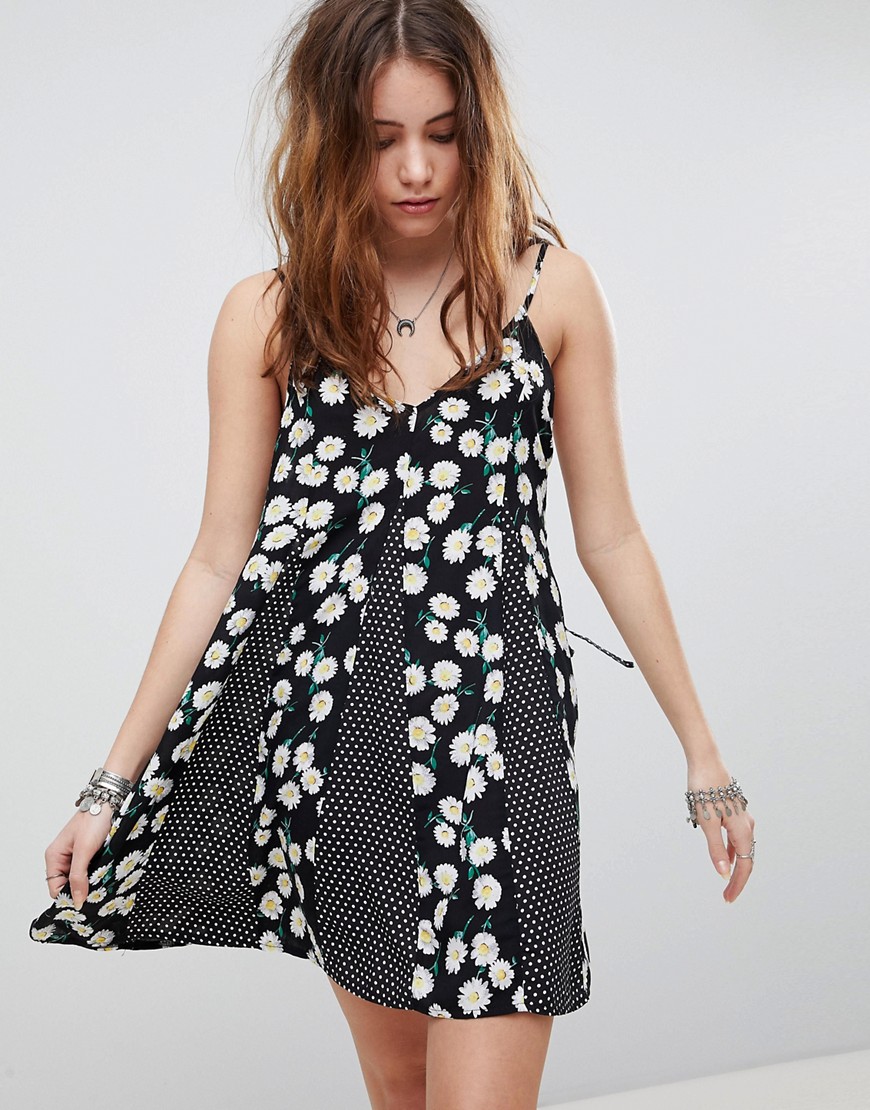 Kiss The Sky Cami Dress In Mixed Floral Spot Print - Black