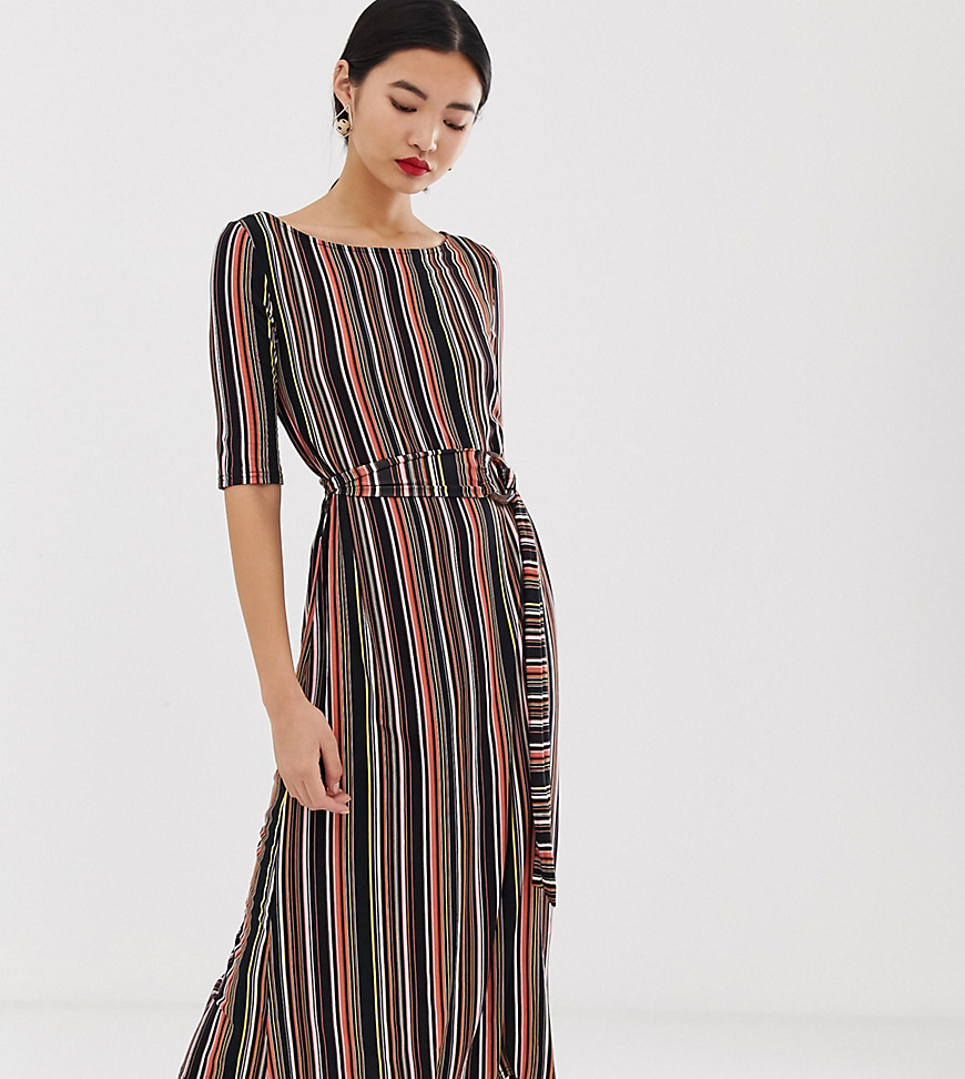 Warehouse midi dress with belt in stripe