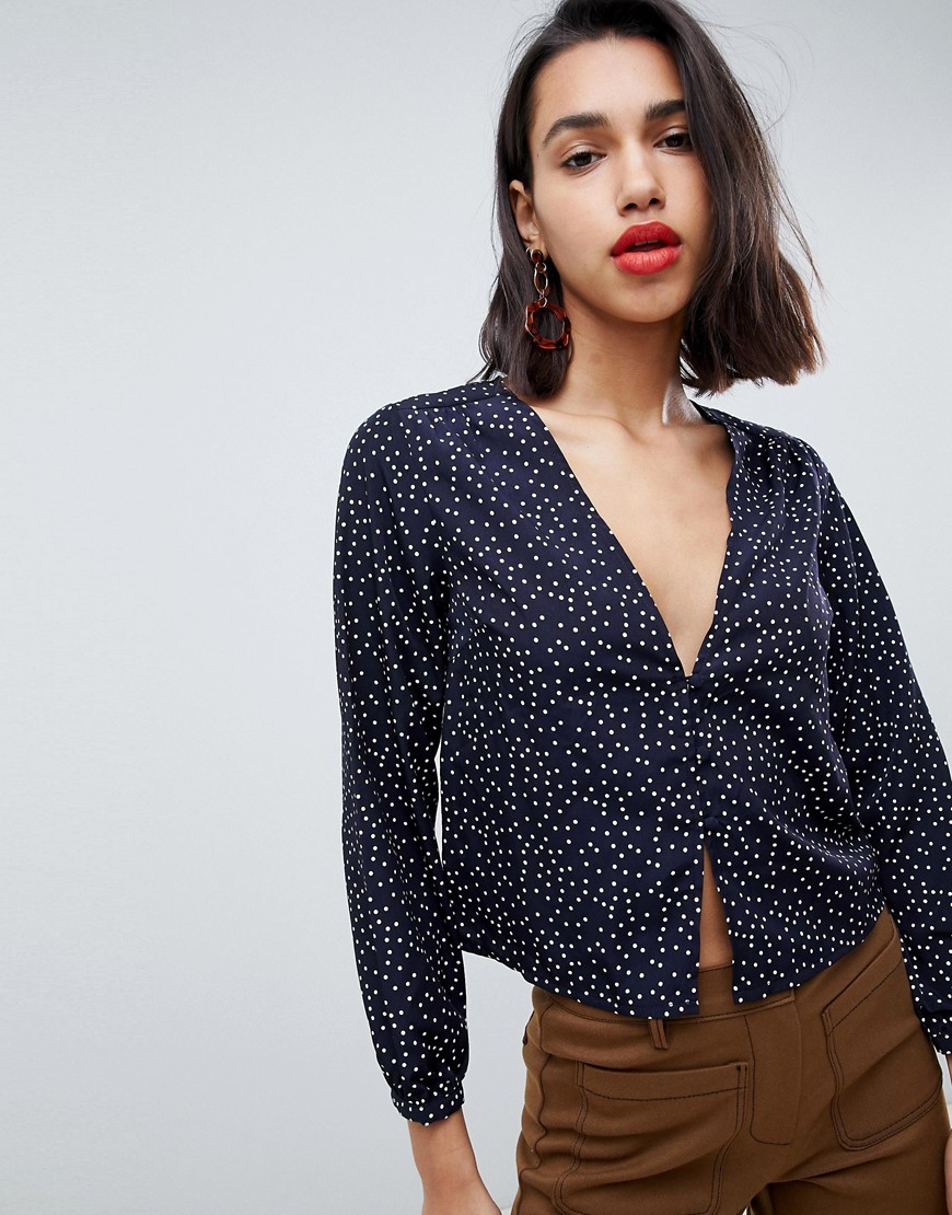 Side Party Sydney v-neck dotted buttoned blouse - Navy/white dots