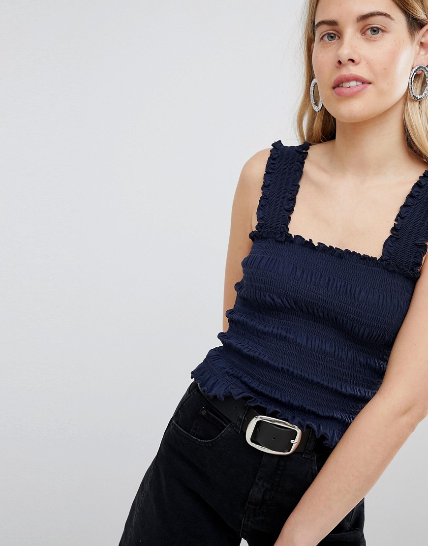 New Look Wide Strap Shirred Cami Top - Navy