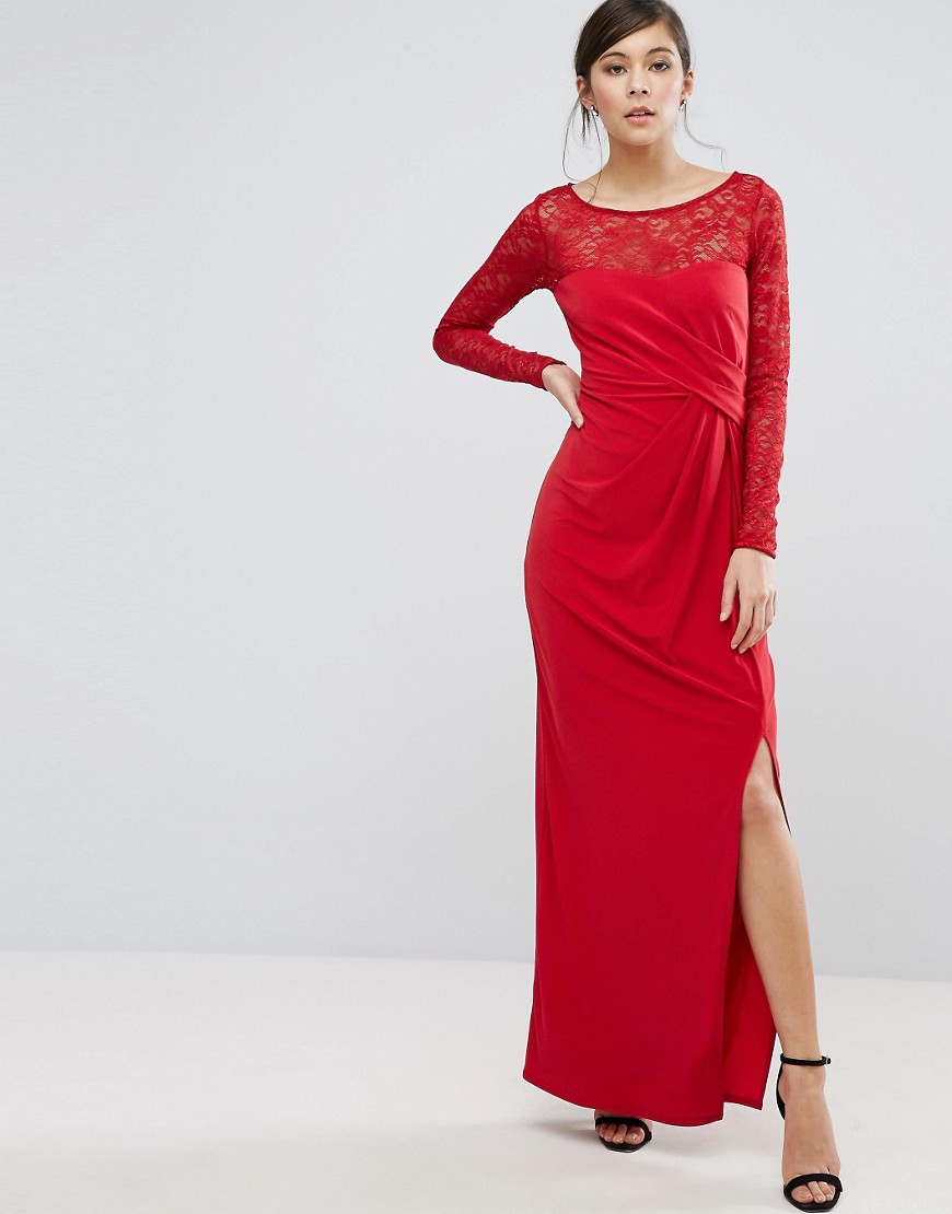 Coast Riva Lace Sleeve Wrap Maxi Dress - Ruby red 84