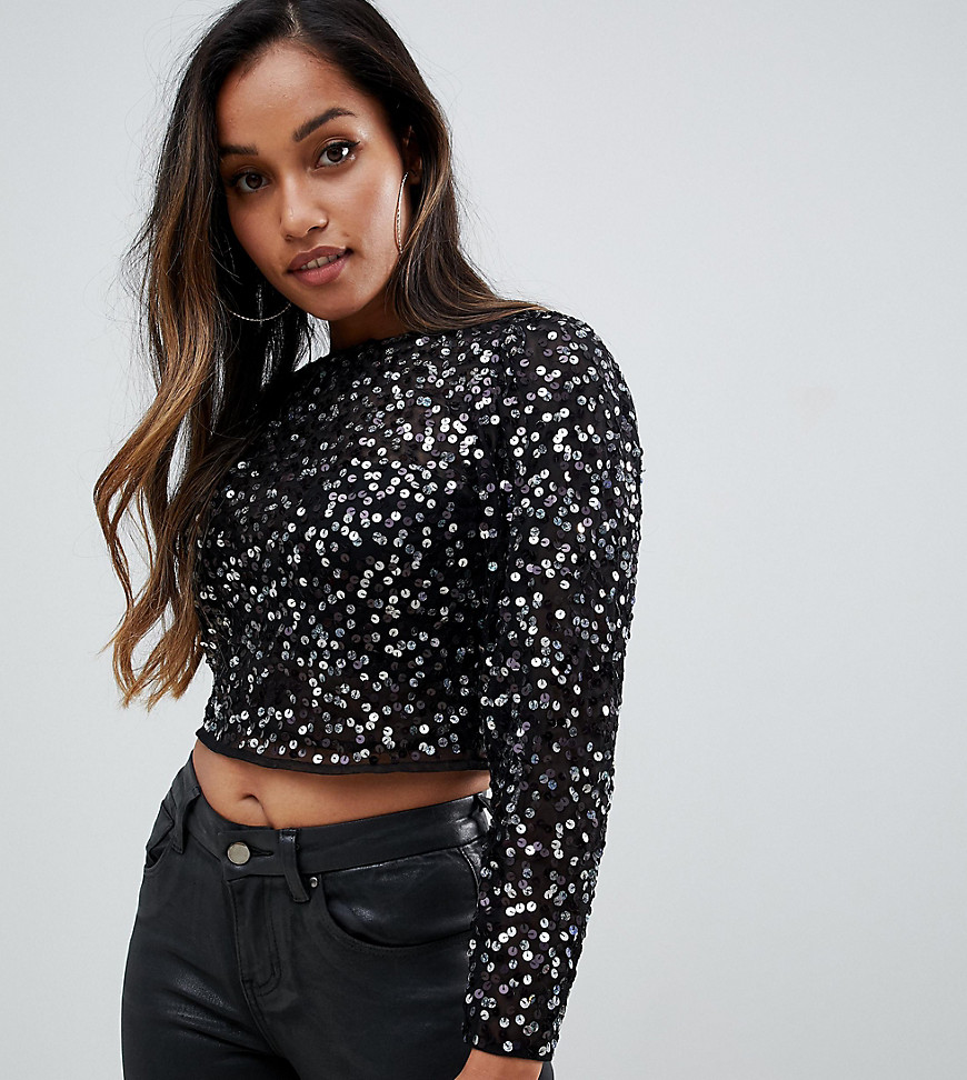 ASOS DESIGN Petite long sleeve top with sequin embellishment