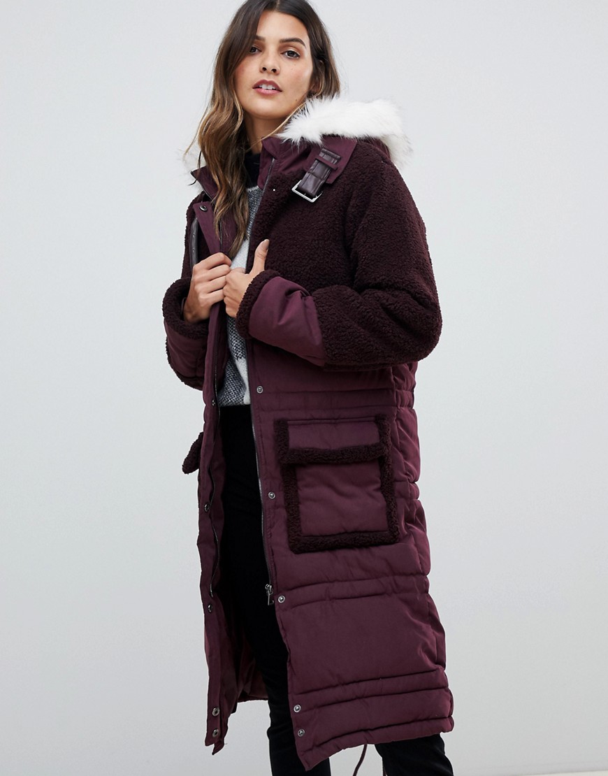 Urbancode parka coat with tonal borg trim and faux fur hood