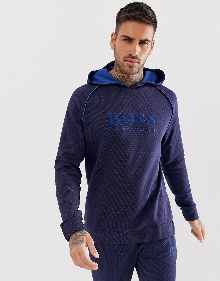 BOSS Bodywear Heritage logo hoodie in navy