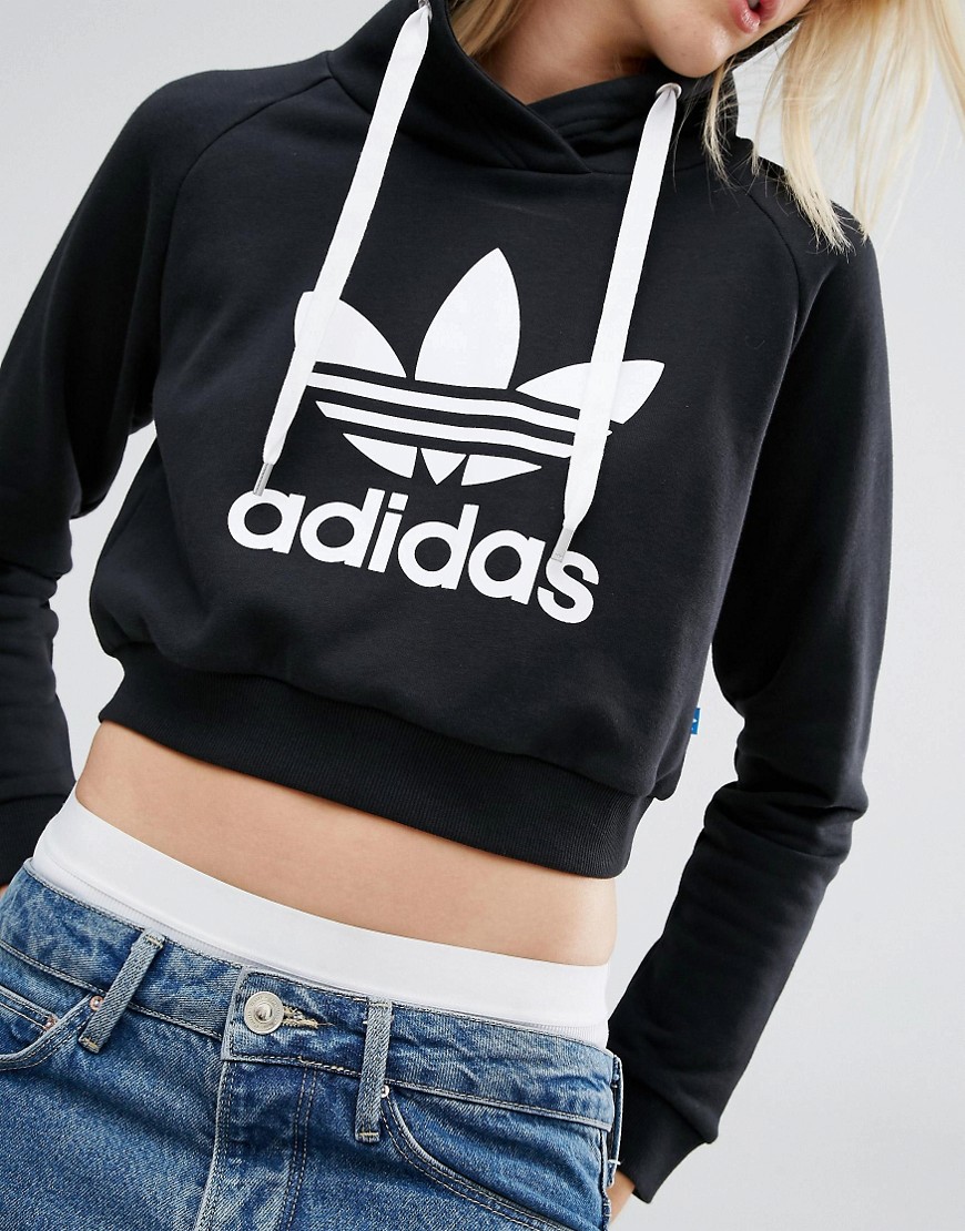 Adidas | adidas Originals Cropped Hoodie With Trefoil Logo at ASOS