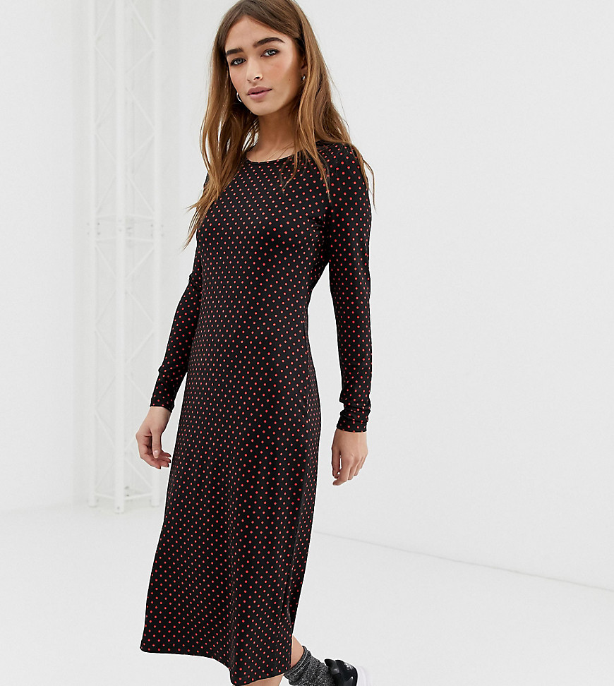 Glamorous Petite midi dress with long sleeves in spot print