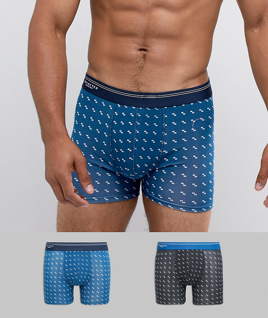 Selected Homme 2 Pack Trunks In Mixed All Over Print - Dark sapphire