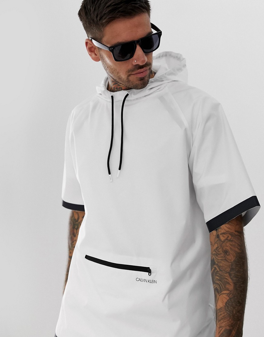 Calvin Klein Neo Plus heat sealed packable hooded beach windbreaker in white