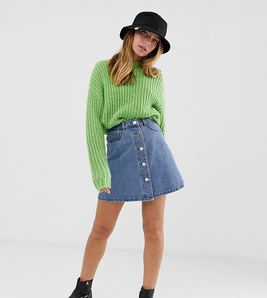 Noisy May Petite button front denim skirt