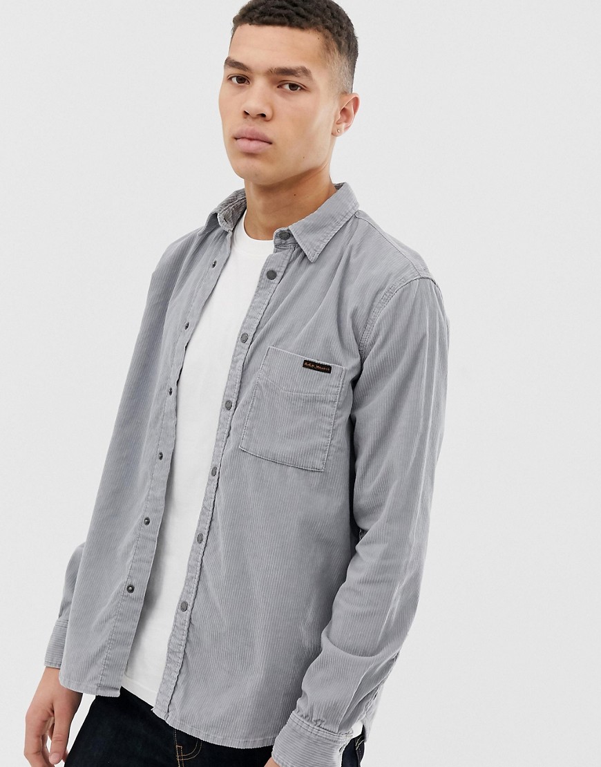 Nudie Jeans Co Sten cord shirt in ash grey