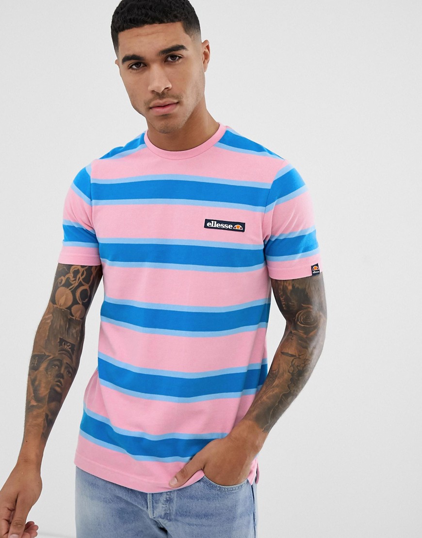 ellesse Pluto retro striped t-shirt in pink