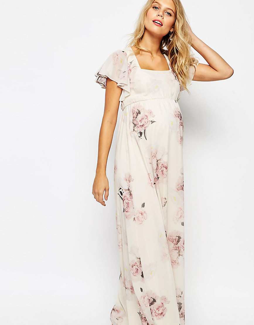 ASOS Maternity SALON Maxi Dress With Flutter Sleeve - Multi