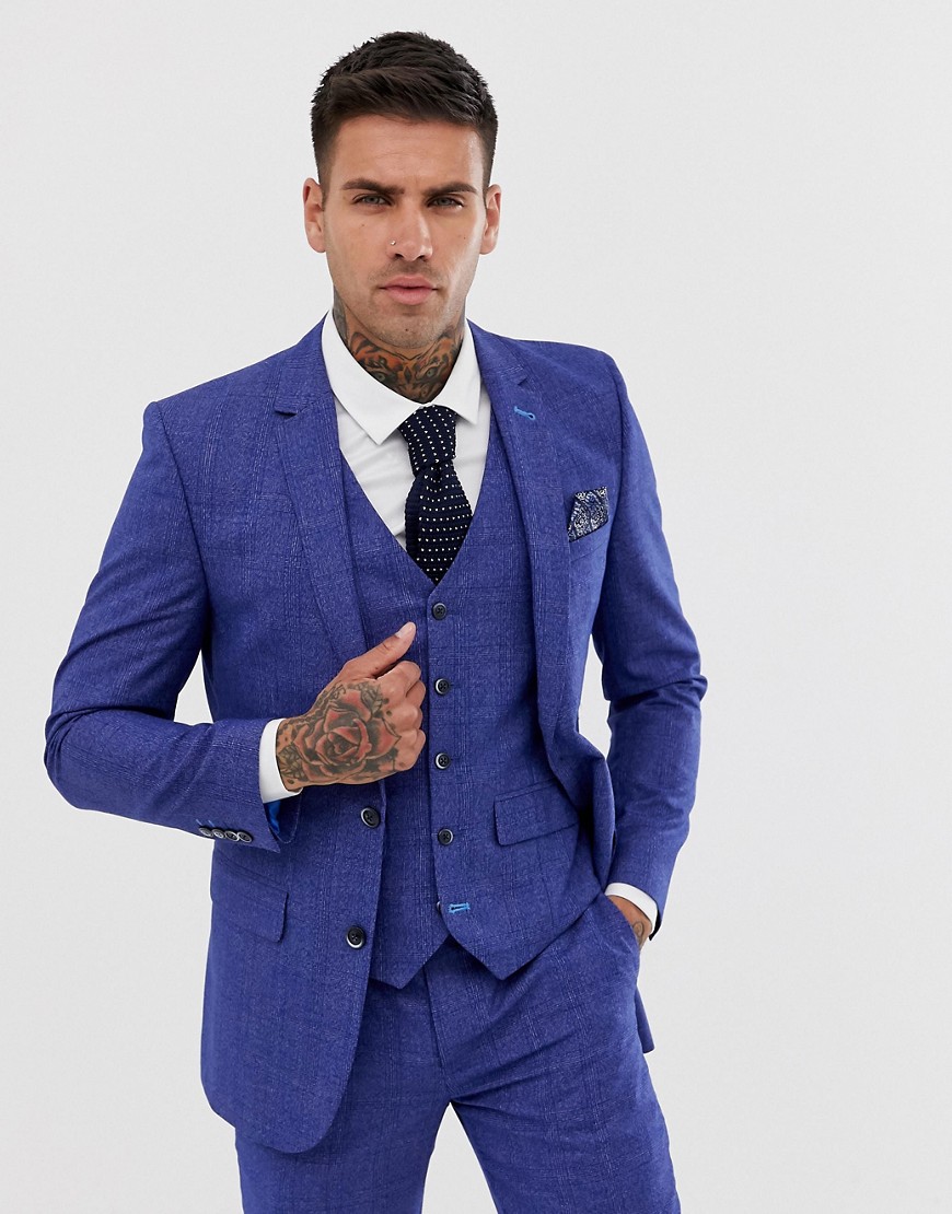 Harry Brown slim fit mid blue check suit jacket