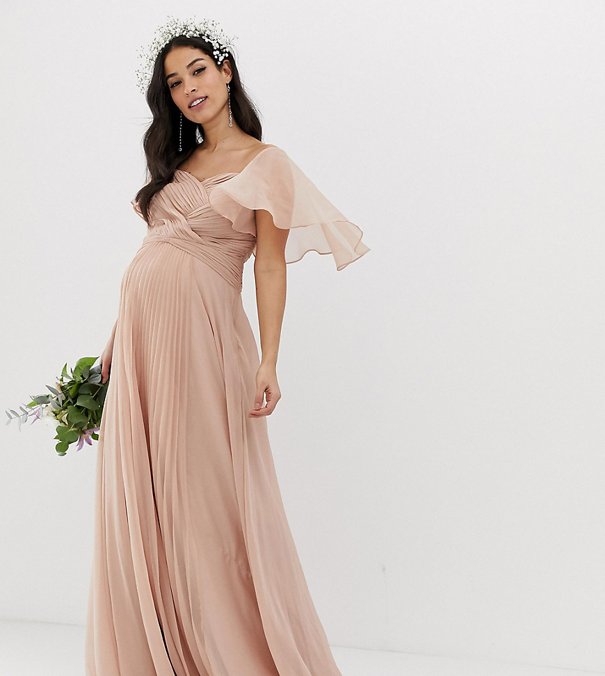 ASOS DESIGN Maternity Bridesmaid pleated bodice maxi dress with flutter sleeve