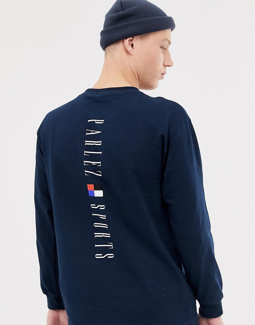 Parlez long sleeve t-shirt with back print in navy