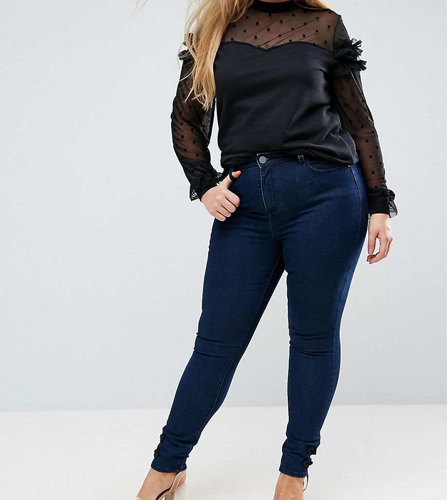Lost Ink Plus High Waist Skinny Jeans With Ankle Detail - Mid wash