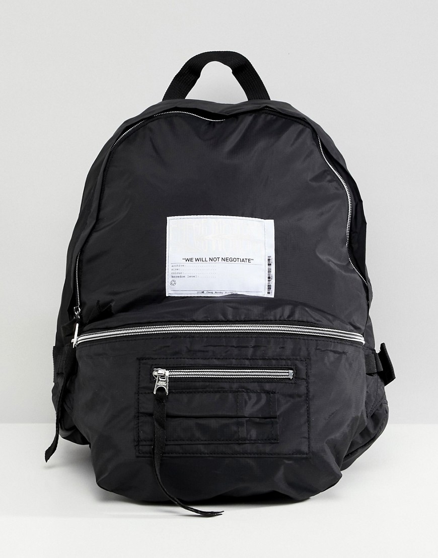 Cheap Monday multi pocket backpack with patch - Black