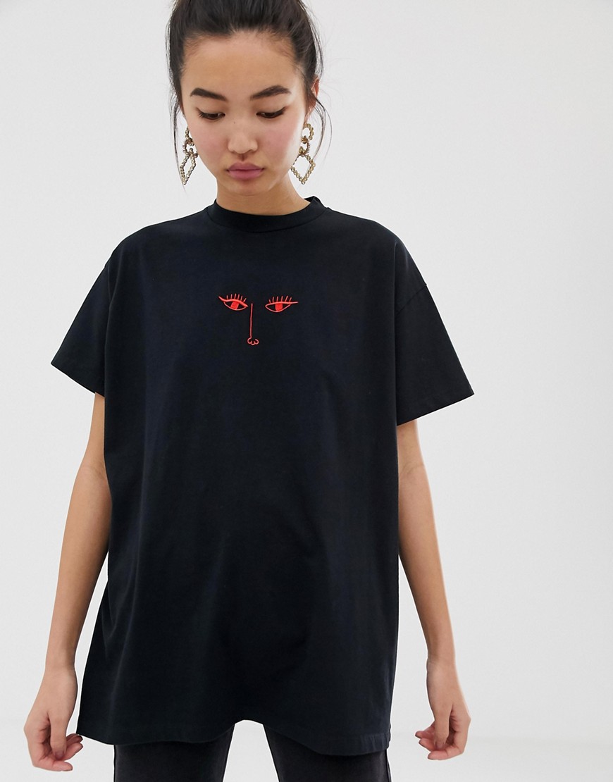 Lazy Oaf oversized t-shirt with face embroidery