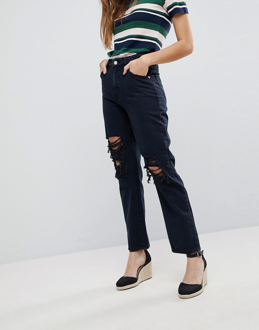 Rolla's Original Straight High Waisted Jean with Ripped Knee