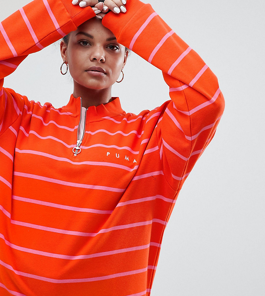 Puma Exclusive To ASOS Plus Half Zip Sweatshirt In Pink Stripe - Grenadine / bubblegu