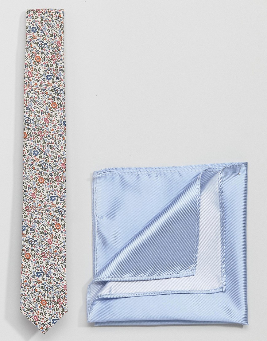 Gianni Feraud Liberty Print Tie and Plain Pocket Square - Multi