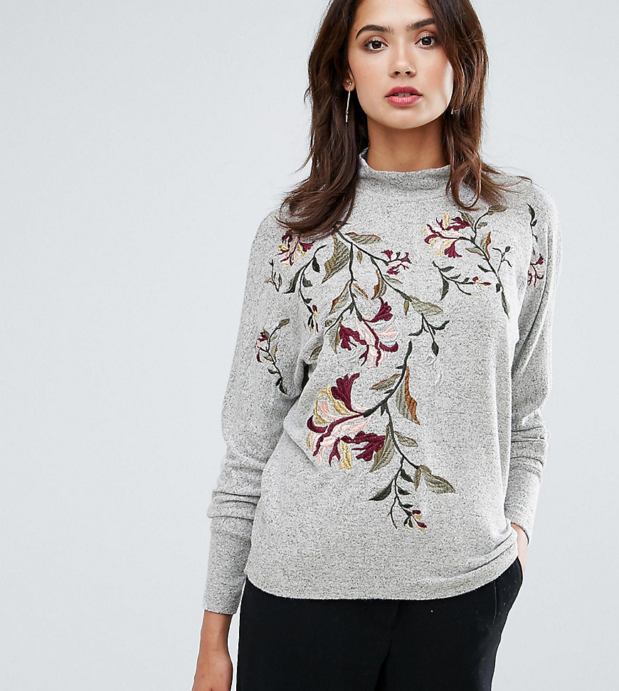 Y.A.S Tall Embroidered High Neck Jumper - Light grey