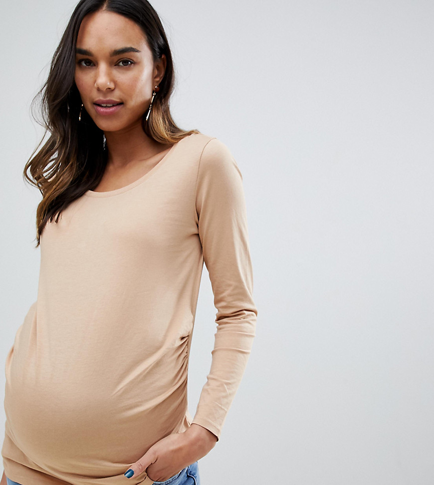 New Look Maternity long sleeve top in camel