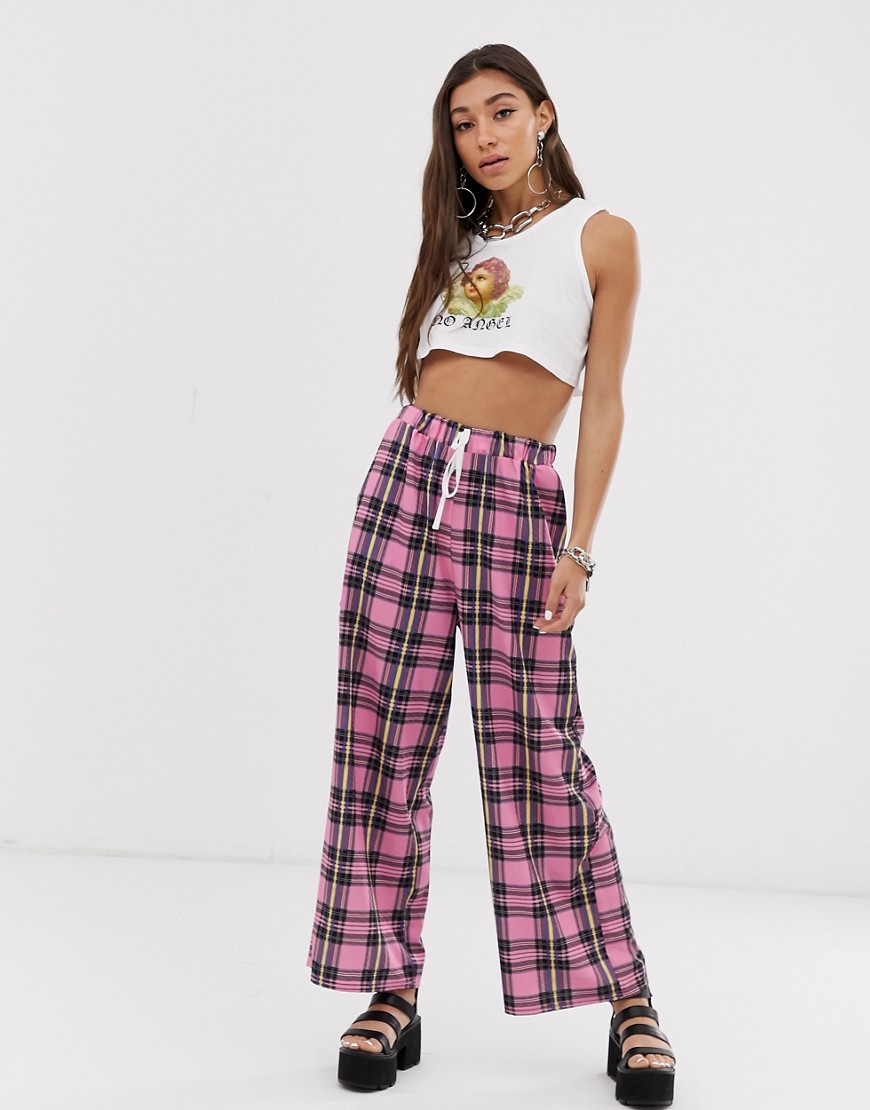 New Girl Order draw string trousers in pink check