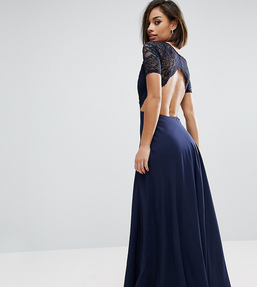 John Zack Petite Lace Bodice Maxi Dress With Cut Out Detail - Navy
