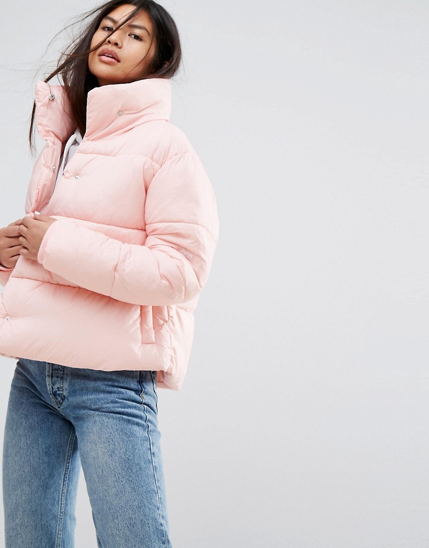Puffa Oversized Jacket With Wrap Collar - Powder pink
