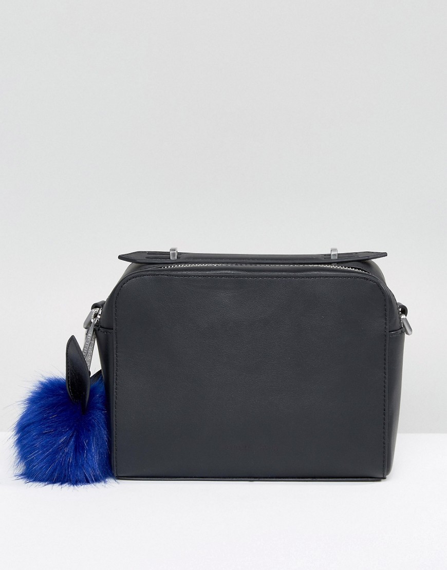 Kendall  Kylie Leather Cross Body Bag with Pom - Black