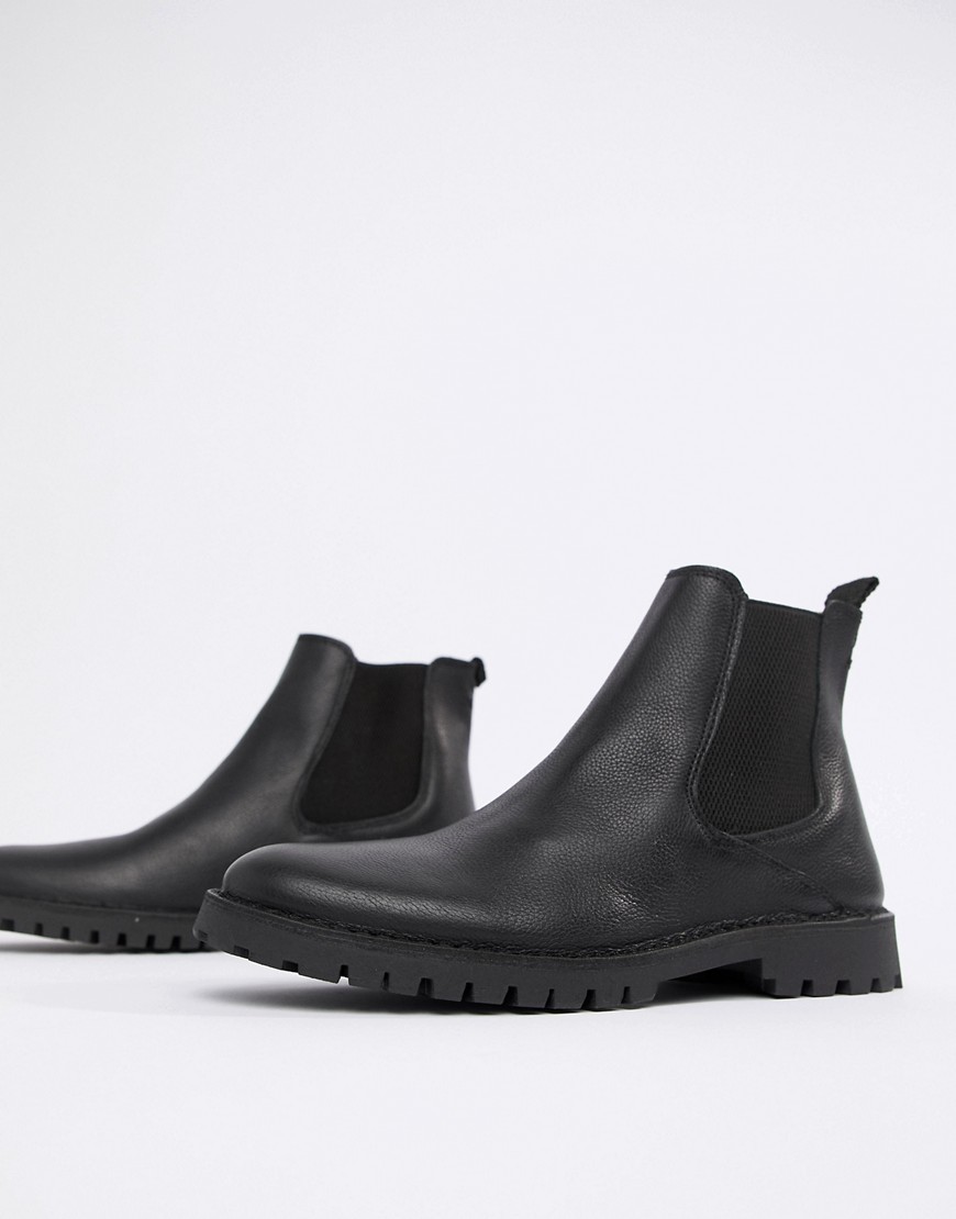 Selected Homme Grain Leather Chelsea Boot - Black